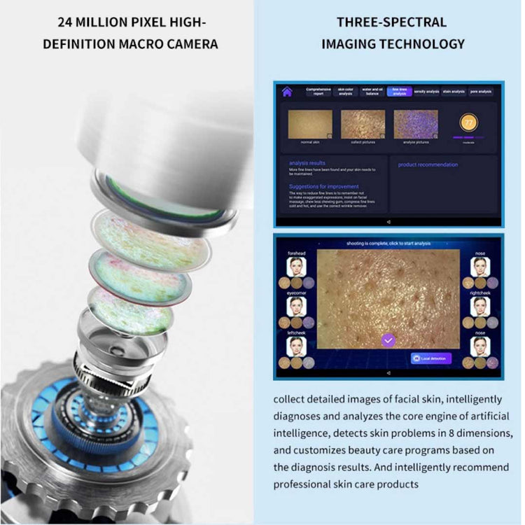 24 Million Pixel High Definition Camera and Three Spectral Imaging Technology of Smart Ice Blue Plus Hydra Facial Machine