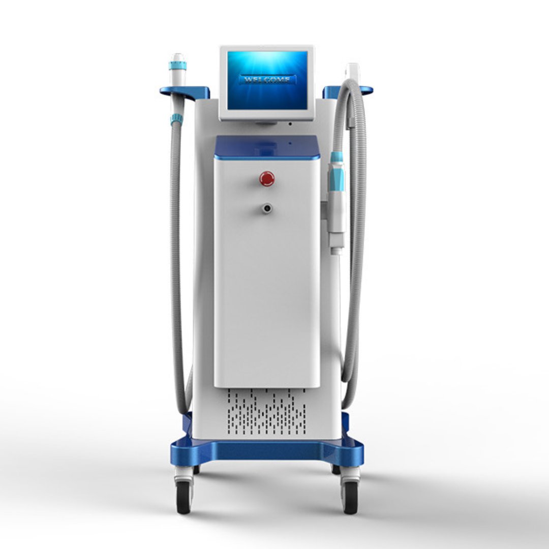 Laser hair removal machine with handle and shot size shown