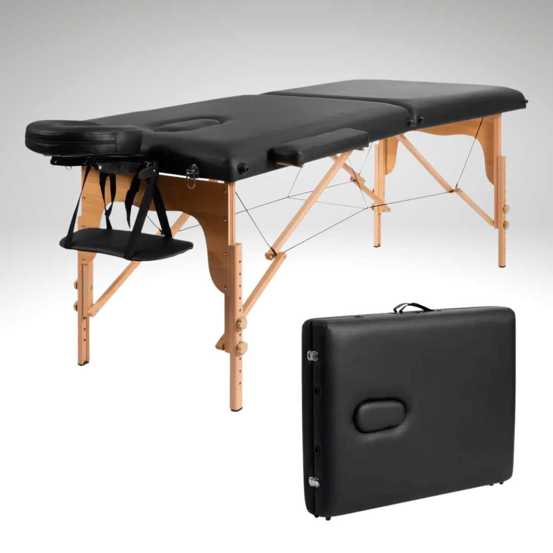 Portable Massage Table, Black Color, and Carry Case