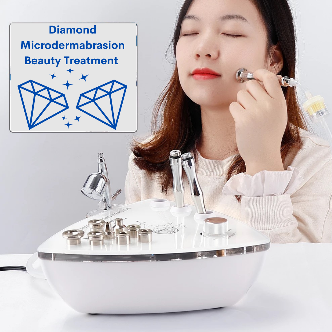Woman enjoys Diamond Microdermabrasion Machine Beauty Treatment By Herself