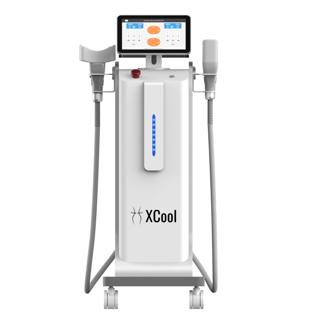 Fat freezing machine on ice, winter landscape 