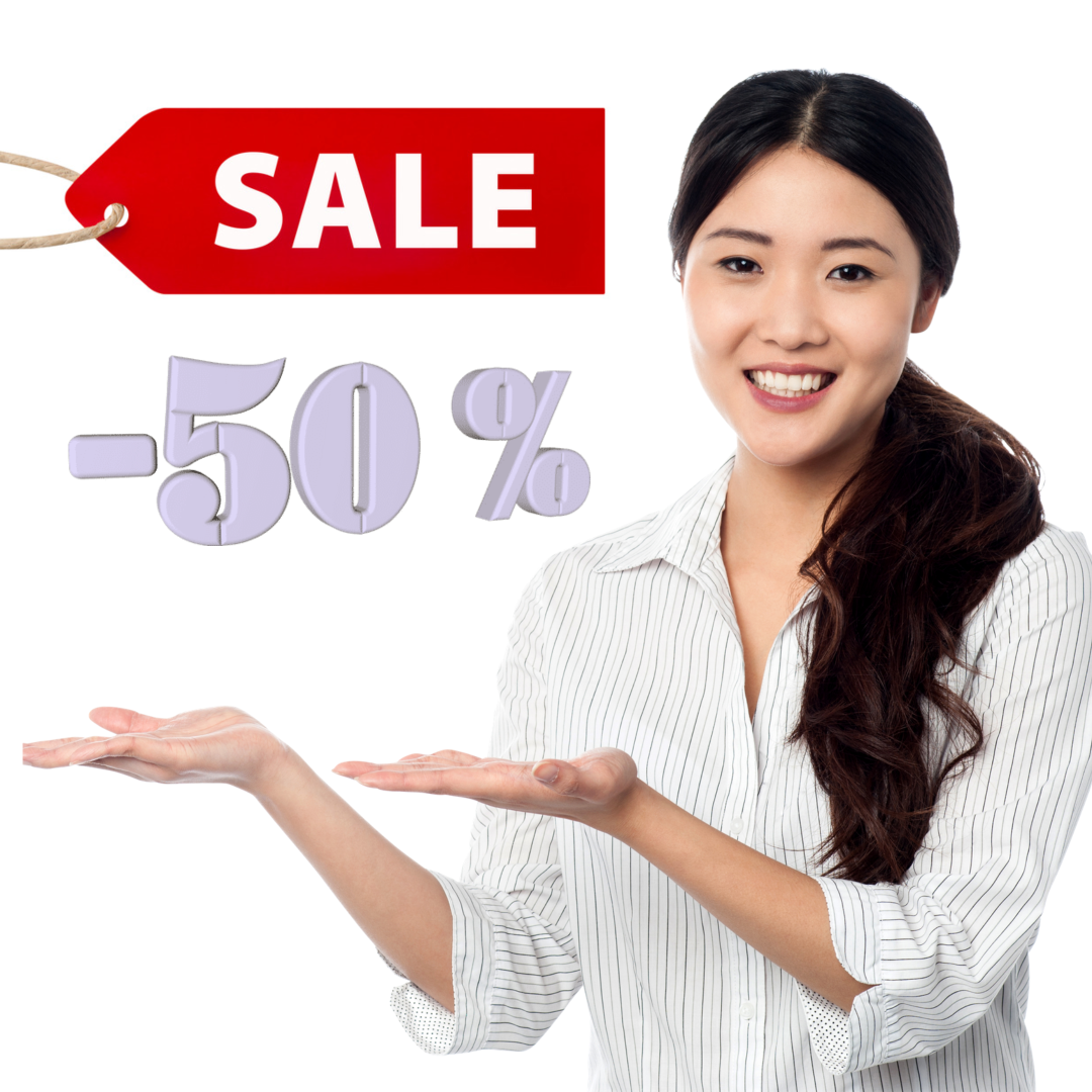 Sale Tag,  Minus Fifty Percent, Woman Presenting